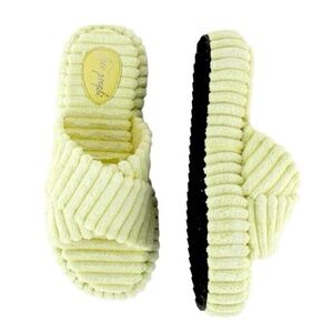 Free People Two Days In Ibiza Terry Slides - Key Lime Fuzzy Rib Platform Sandals